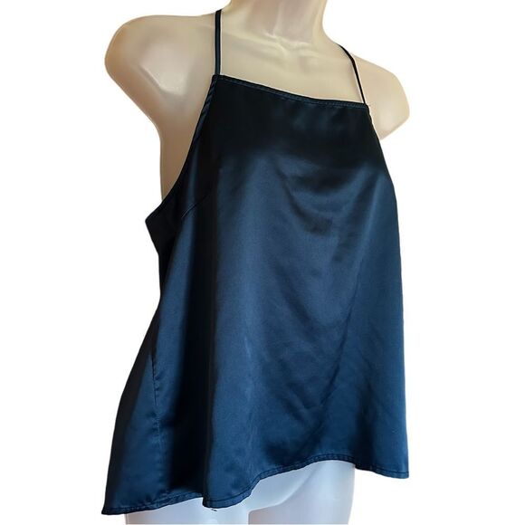 Stars Above Metallic Navy Blue Flowy Satiny Cami Tank Top Night Shirt - Picture 4 of 5